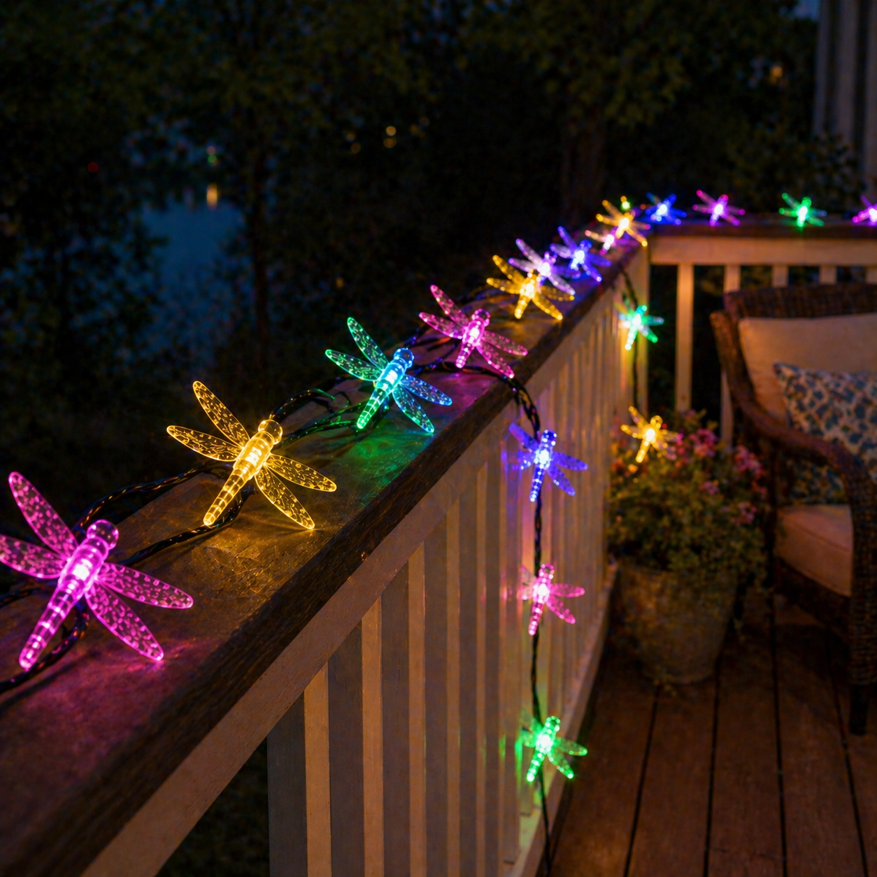 Solar Dragonfly Fairy Lights Outdoor Deck