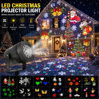 Christmas Laser Projector Lights Outdoor with animated patterns on a house exterior.