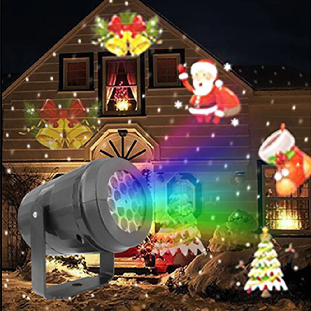 Christmas Laser Projector Lights Outdoor  displaying festive scenes on a house exterior.