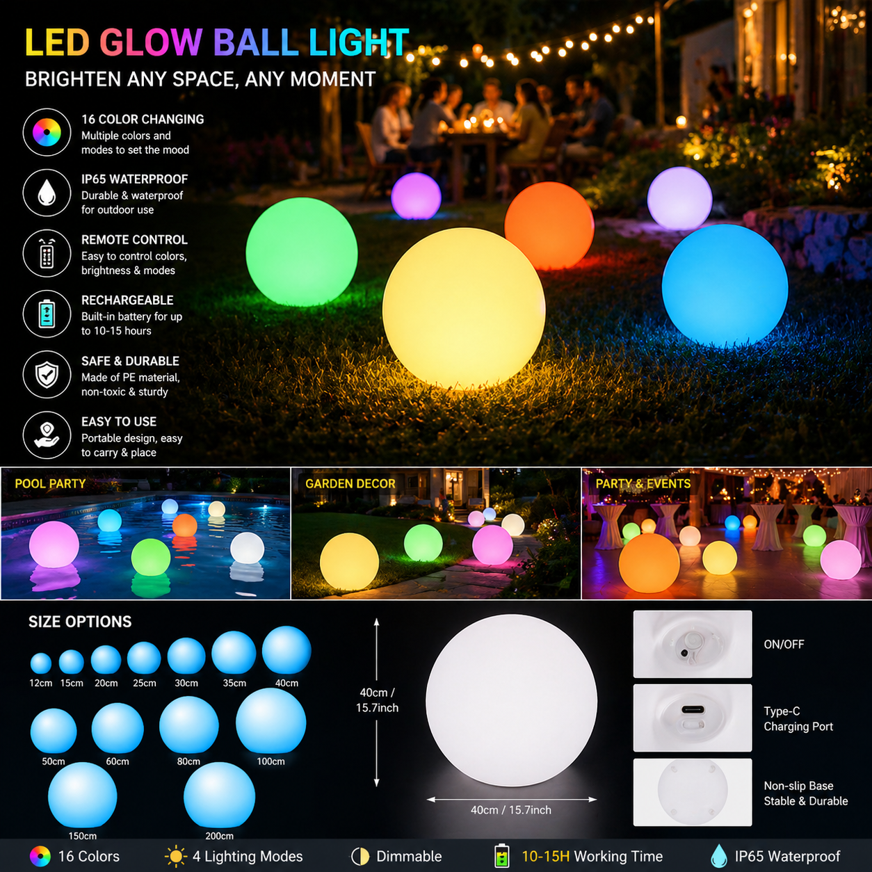 Modern LED Orb Lights Outdoor with features and usage examples in various settings.