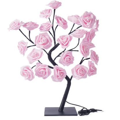 Rose Tree LED Table Lamp with pink roses on a white background