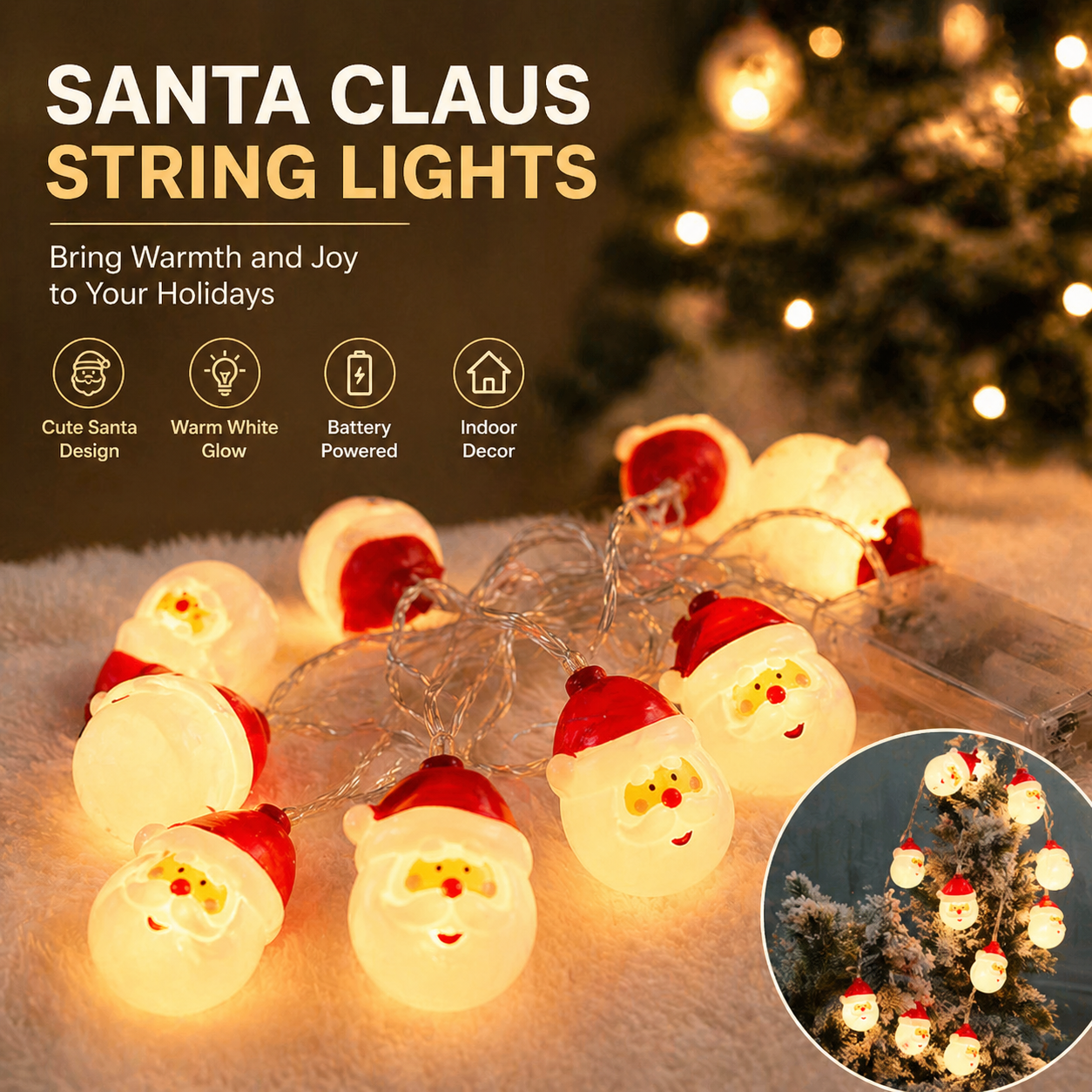 Santa Claus LED String Lights Features