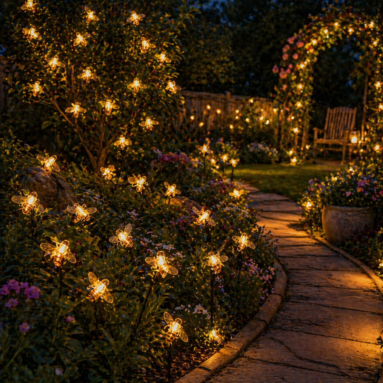 Solar Bee Fairy Lights Outdoor Garden