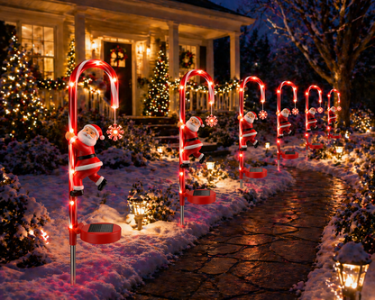 Solar Candy Cane Lights Outdoor spelling 'Merry Christmas' in a snowy outdoor setting.