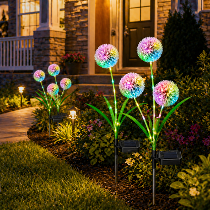 Solar Dandelion Garden Lights in front of a house