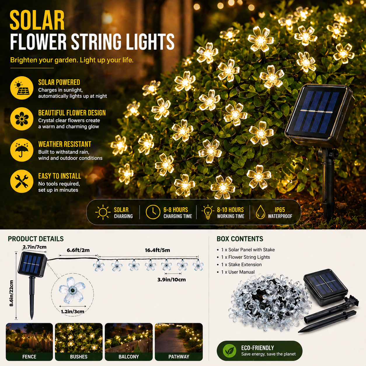 Solar Flower Fairy String Lights Features