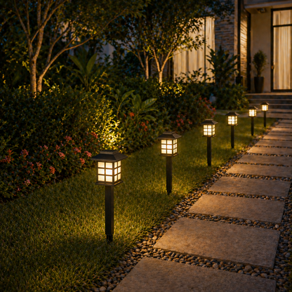Garden pathway with Solar Garden Path Lights Outdoor at night