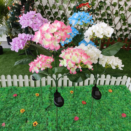 Solar Hydrangea Garden Lights in a garden setting.
