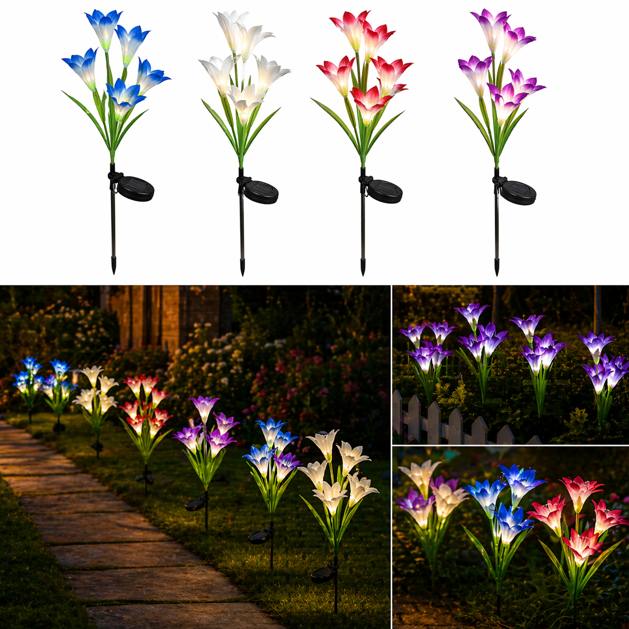 Solar Lily Flower Lights Outdoor – 4 Pack Multi