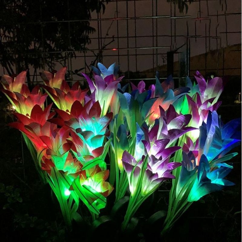 Solar Lily Flower Lights Outdoor – 4 Pack Night
