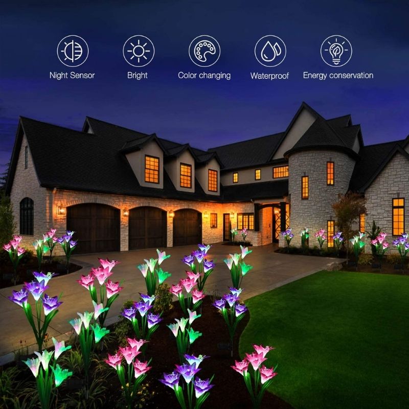 Solar Lily Flower Lights Outdoor – 4 Pack real life