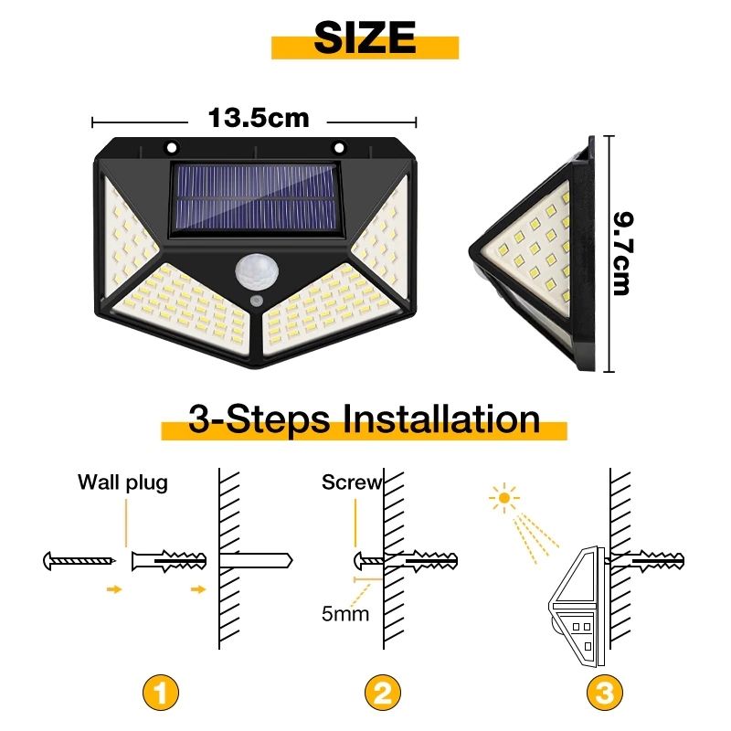 Solar Motion Sensor Light 100 LED Size