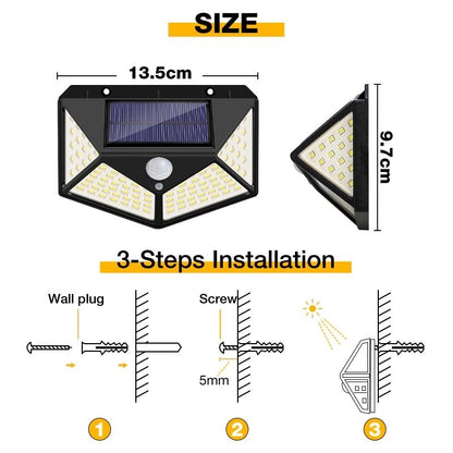 Solar Motion Sensor Light 100 LED Size
