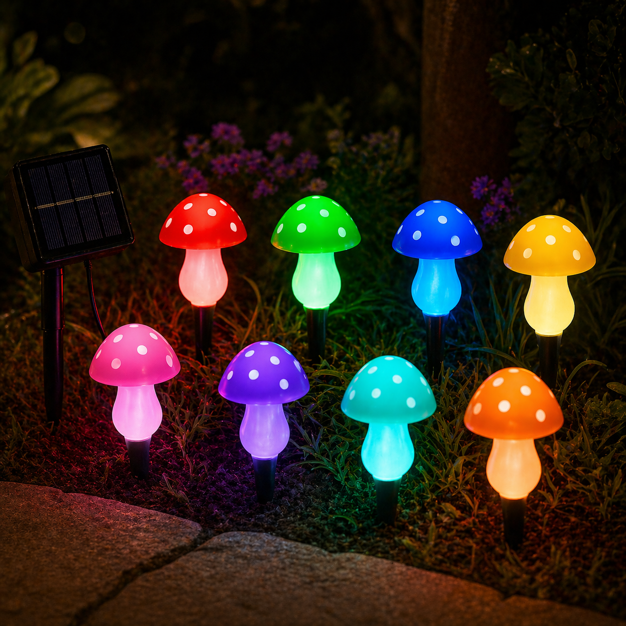 Solar Mushroom Lights 8 Pack Backyard
