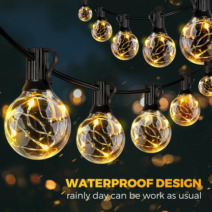 Solar Patio String Lights with waterproof design on a dark background