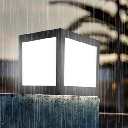 Solar Pillar Square Light on a pole with raindrops on a window