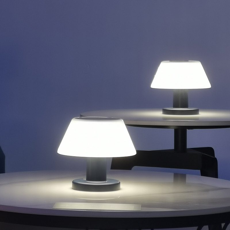 Solar Table Lamp Outdoor on a round table with a dark background
