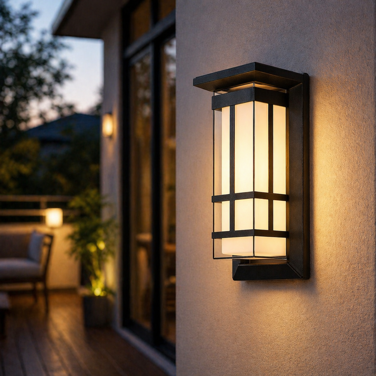 Solar Wall Light Outdoor Waterproof on a house exterior with evening ambiance.