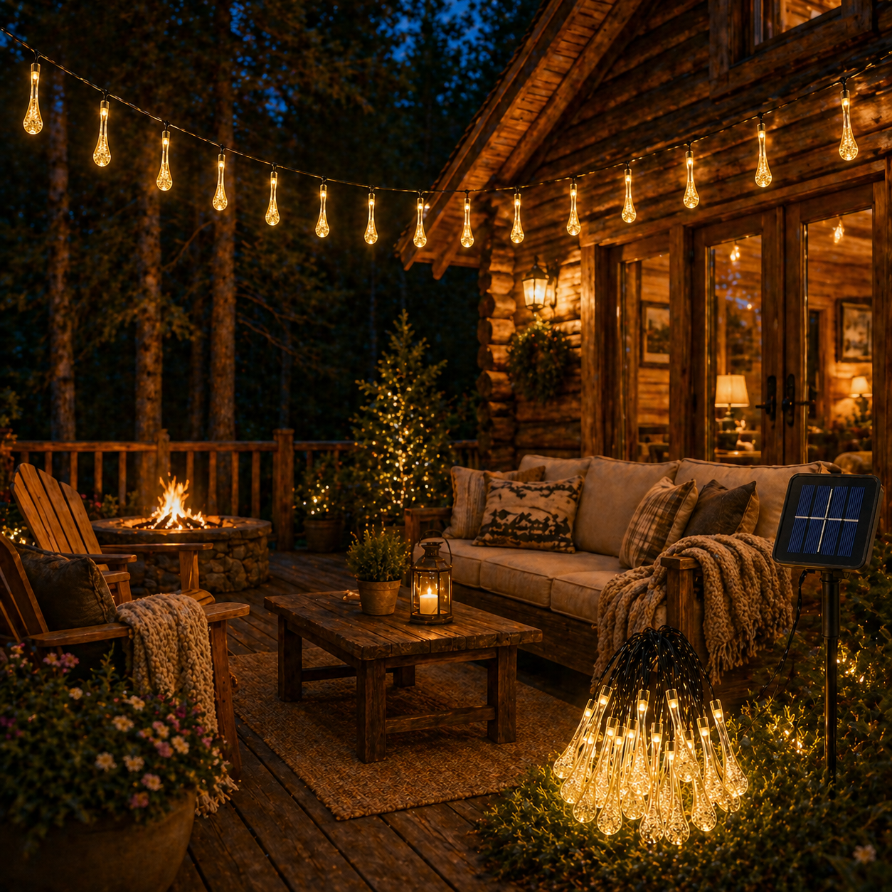 Solar Water Drop Fairy Lights Cabin