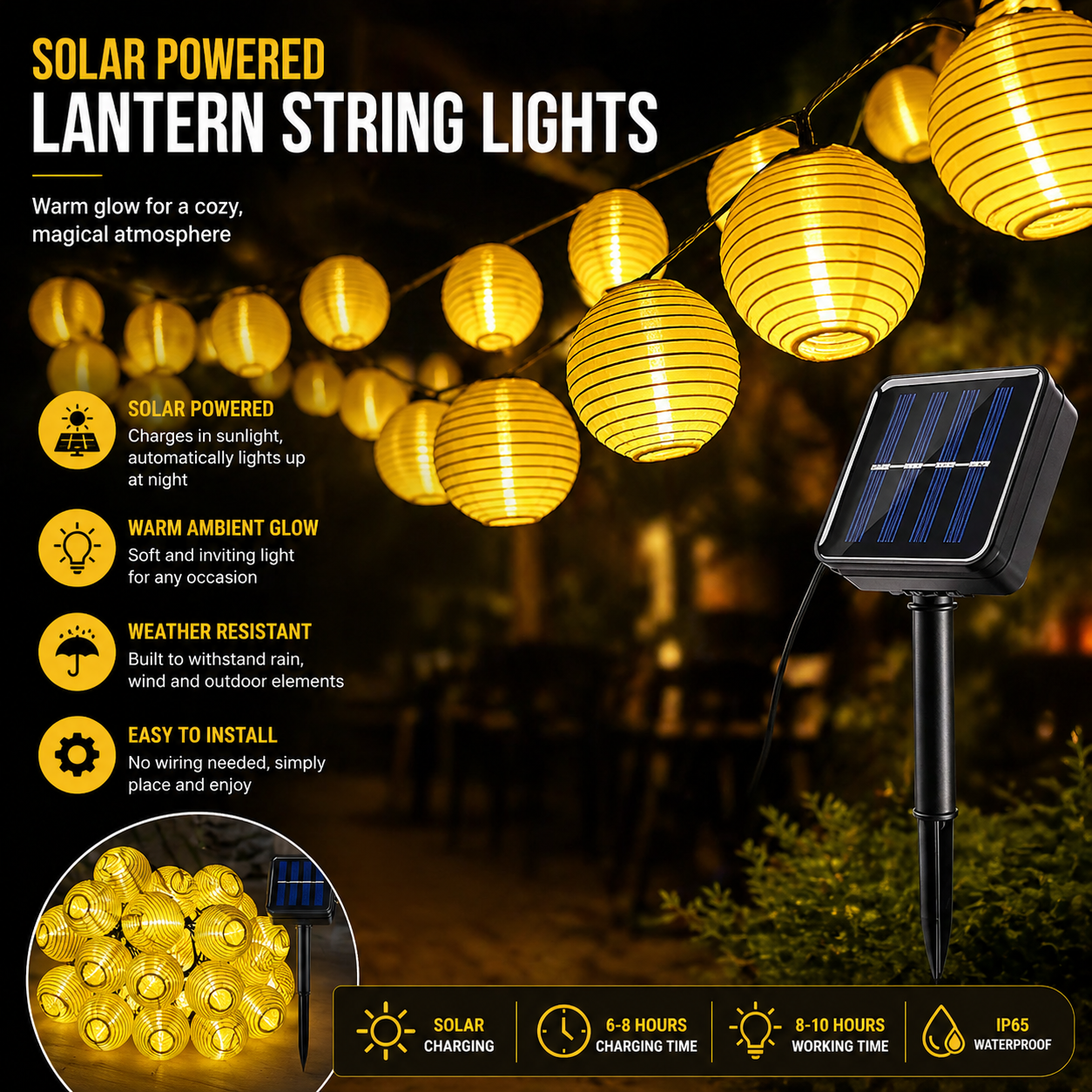 Waterproof Lantern Solar String Lights Features